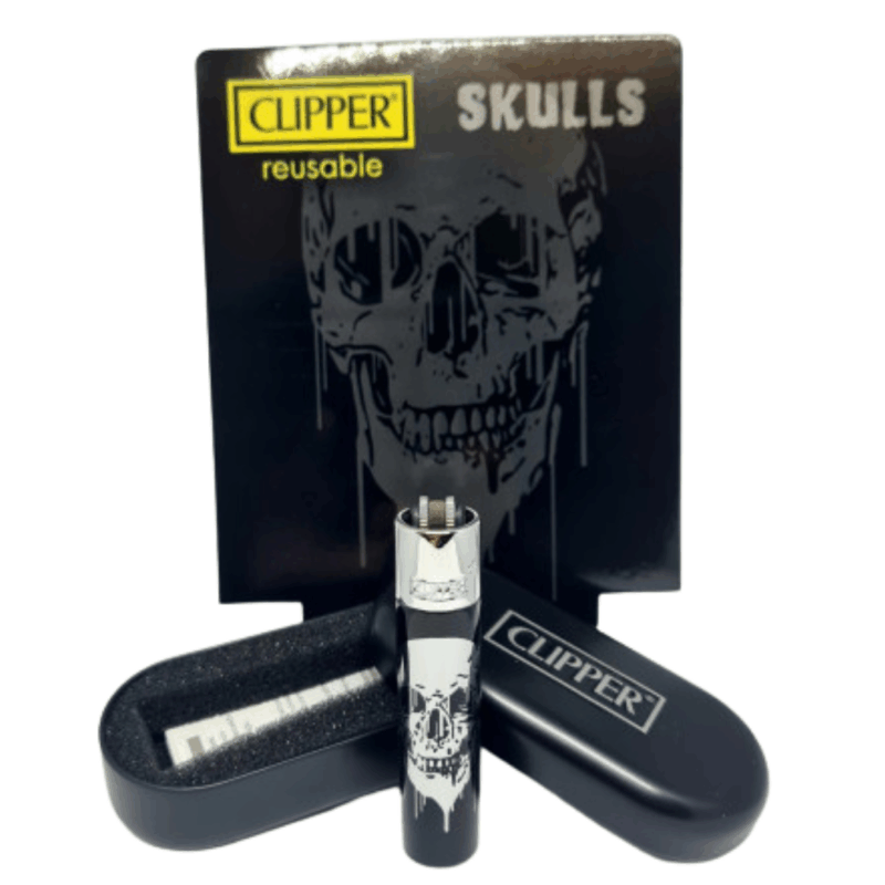 accendino clipper skulls metal 2 con confezione regalo