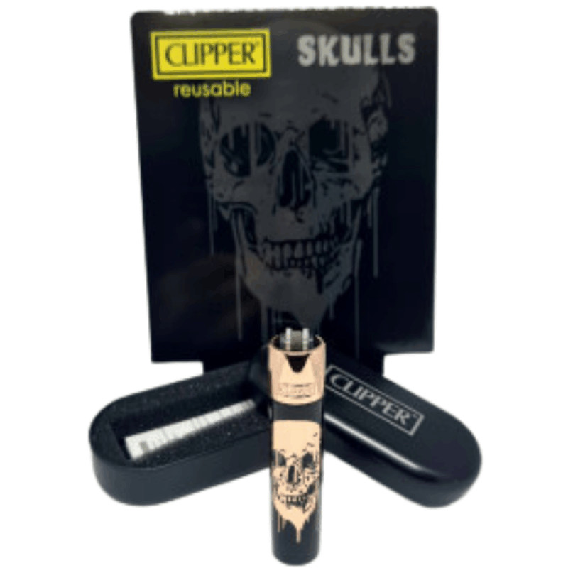 accendino clipper skulls metal 3 con confezione regalo