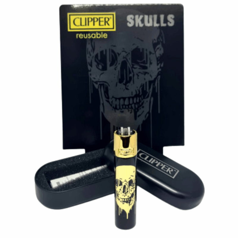 accendino clipper skulls metal 1 con confezione regalo