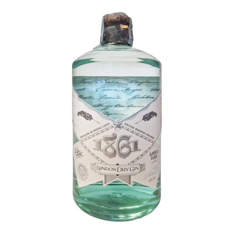 Gin 1861 London Dry bottiglia con etichetta fosforescente 20 botaniche