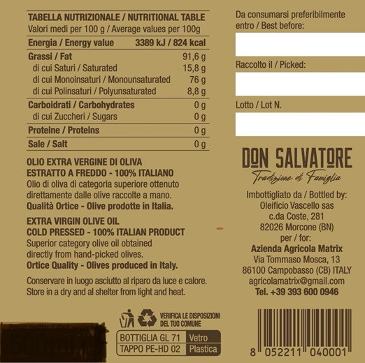 DON SALVATORE Olio Extravegine d'Oliva 100% Italiano 3 litri - immagine 2