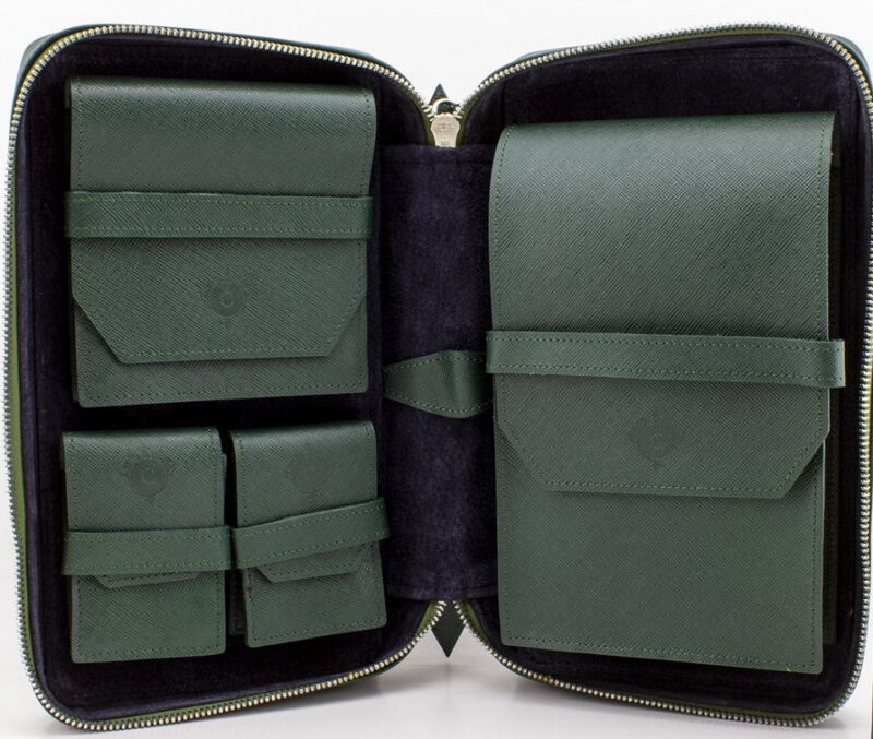 Cartujano Necessaire portasigari in pelle saffiano verde