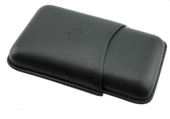 Portasigari per tre sigari medi in pelle saffiano nera cartujano