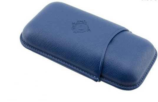 Portasigari per due sigari medi in pelle saffiano blu