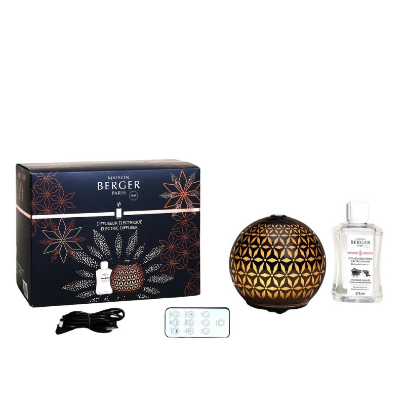 Maison Berger Diffusore Elettrico POMELIS – vetro laccato cioccolato con motivi stellati, 475 ml