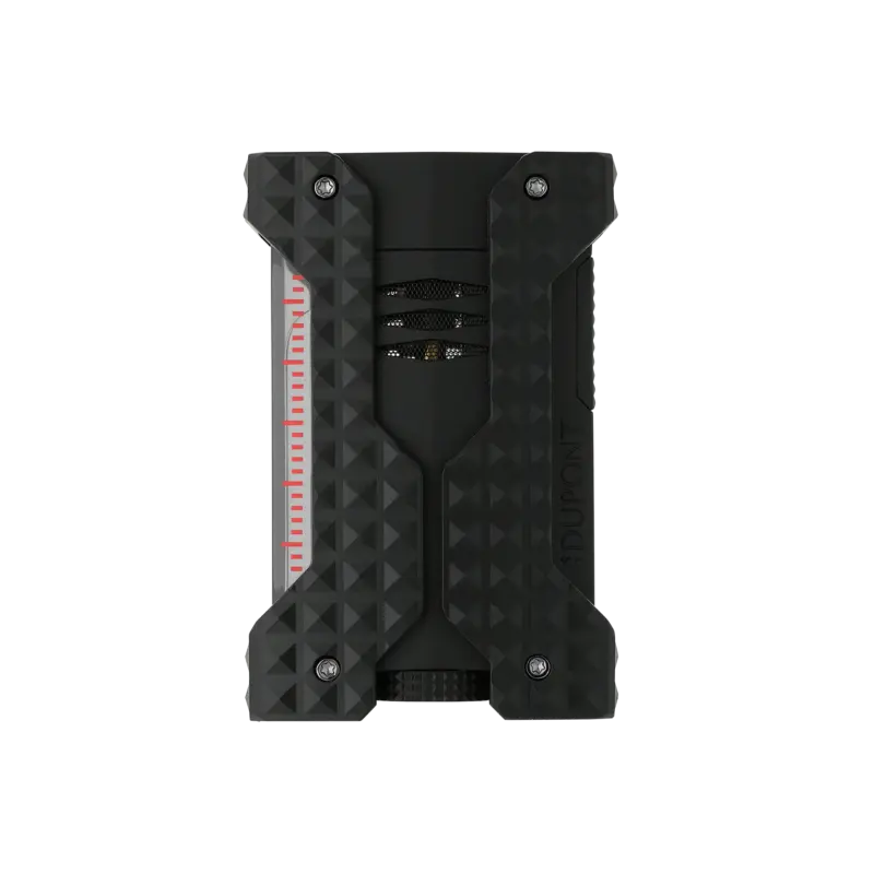 S.T. Dupont Windproof – Nero: fiamma antivento, para-urti a punta di diamante guilloché.