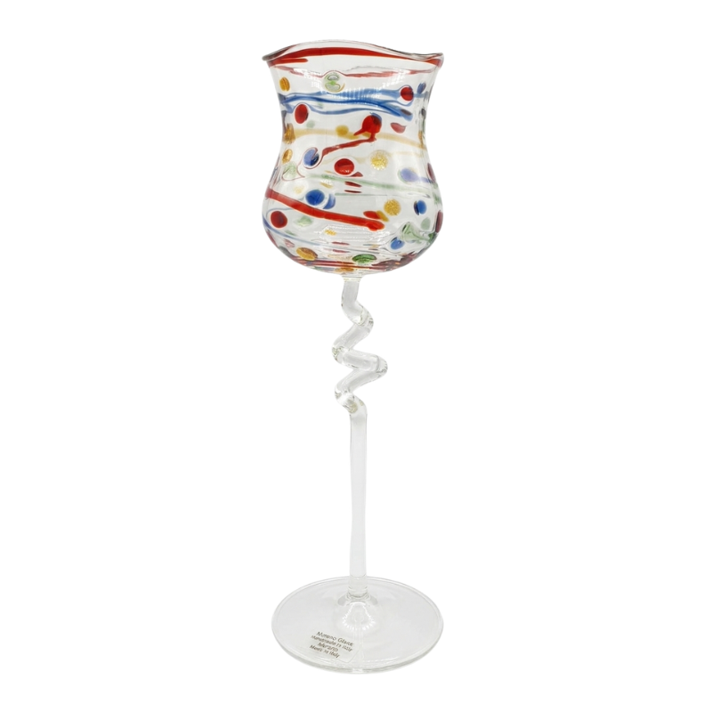 Calice decorativo in vetro soffiato Galbiati Milano con stelo a spirale multicolore
