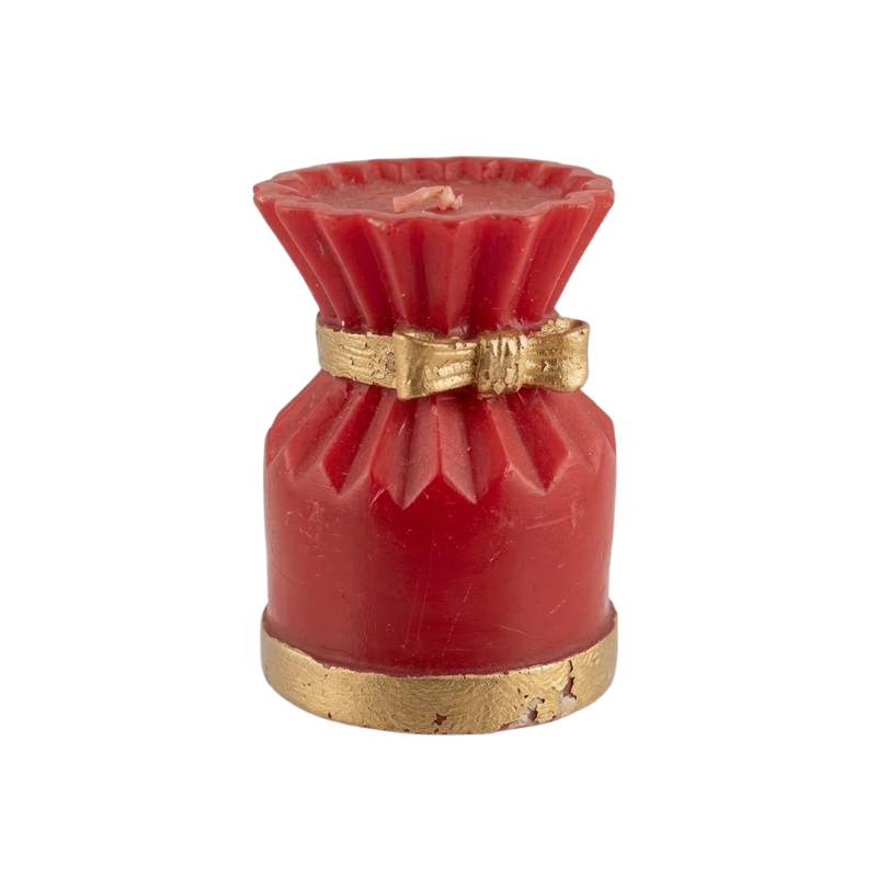 Candela decorativa rossa Point La Ligne con fiocco dorato